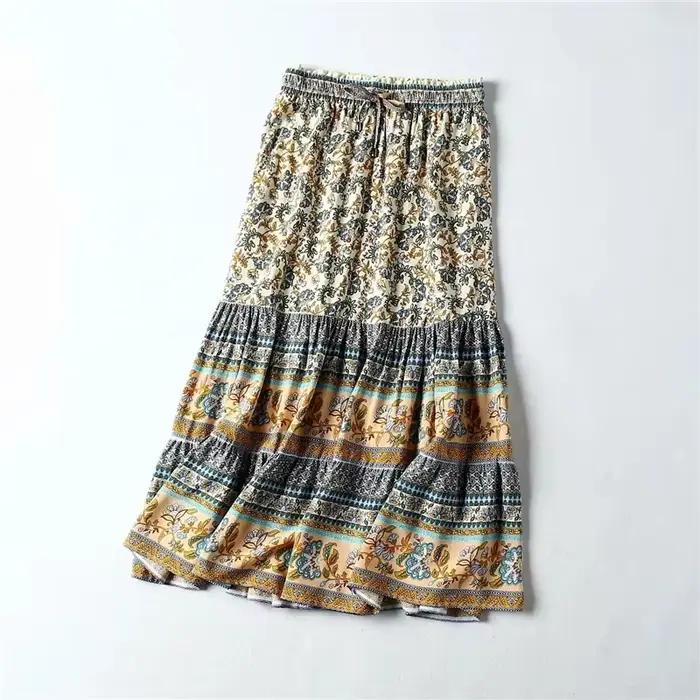 Hippie Queens femmes gothique Floral paon imprimé taille haute élastique plage bohème jupe dames a-l