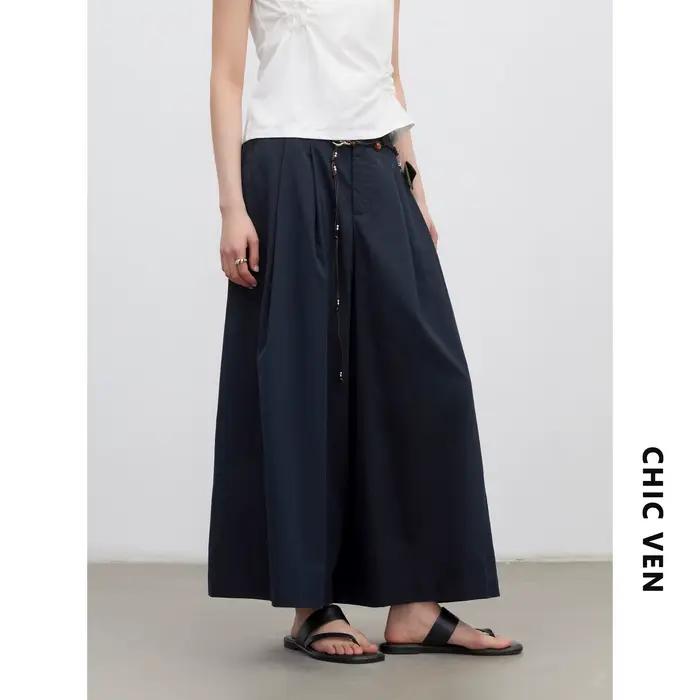 CHIC VEN Mode Femme Culottes Unies Nouveauté Décontractées Taille Haute Plissées Jupes-Shorts Amples
