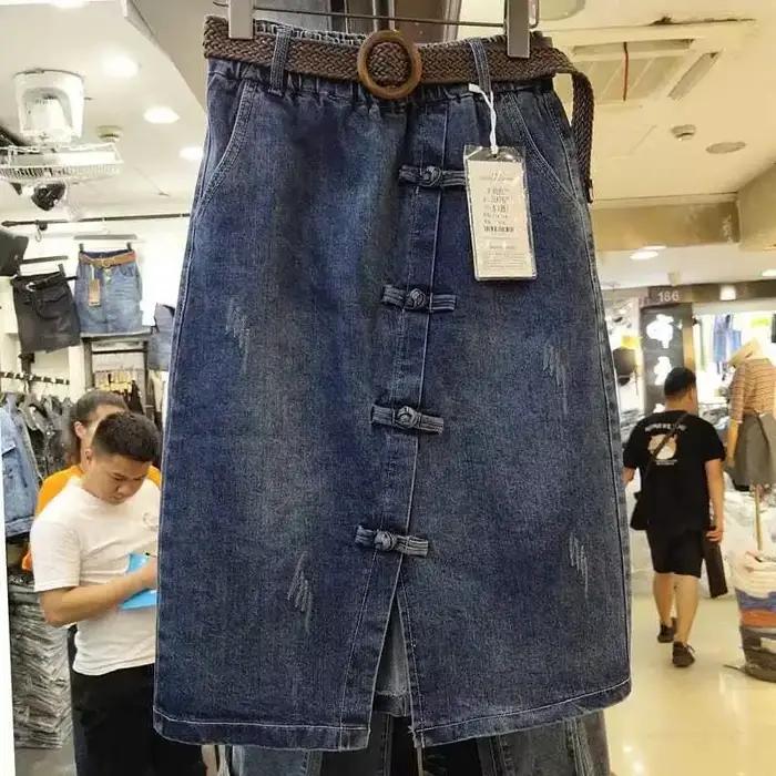 Mode française grande taille jupe en jean femme été nouvelle mode tempérament fendu mince taille éla