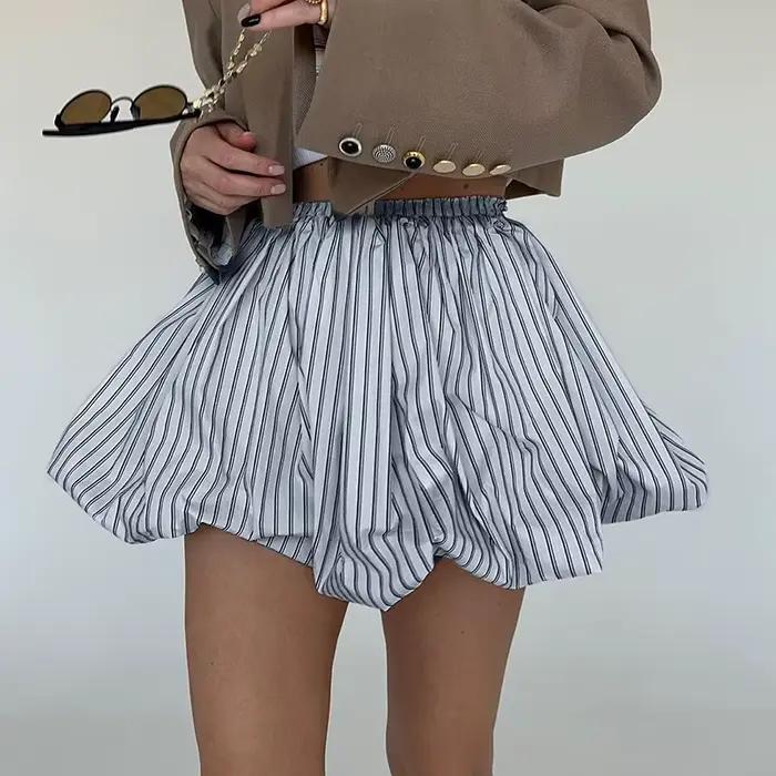 FLARORA mode rayé Patchwork a-ligne jupes femme taille haute bulle jupe plissée douce rue femme bas