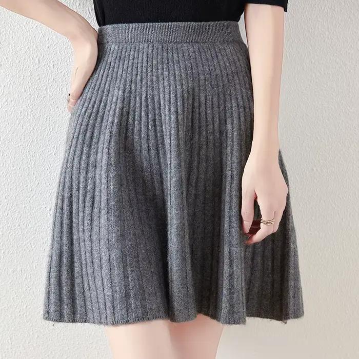 Mini jupe coréenne 100% laine mérinos pour femme, couleur unie, petit parapluie, mode automne et hiv
