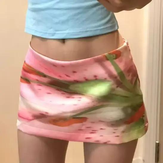 Mini-jupe trapèze vintage Y2K esthétique pour femme, imprimé rose, streetwear, Harajuku, fermeture é