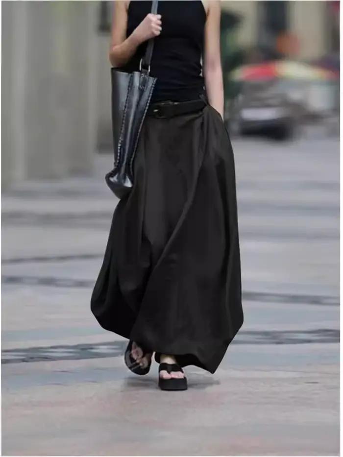 Jupes longues pour femmes, coupe trapèze, taille élastique, élégantes, longueur cheville, plissées,
