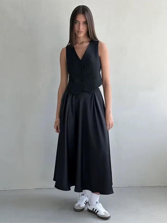 Jupe longue en Satin pour femmes, élégante, ample, taille haute, Maxi, Streetwear, classique, mode f