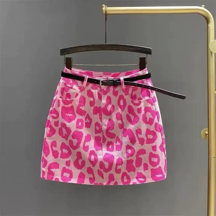 Léopard impression personnalité nouvelle jupe en jean taille haute mince mot sac hanche jupe femme t