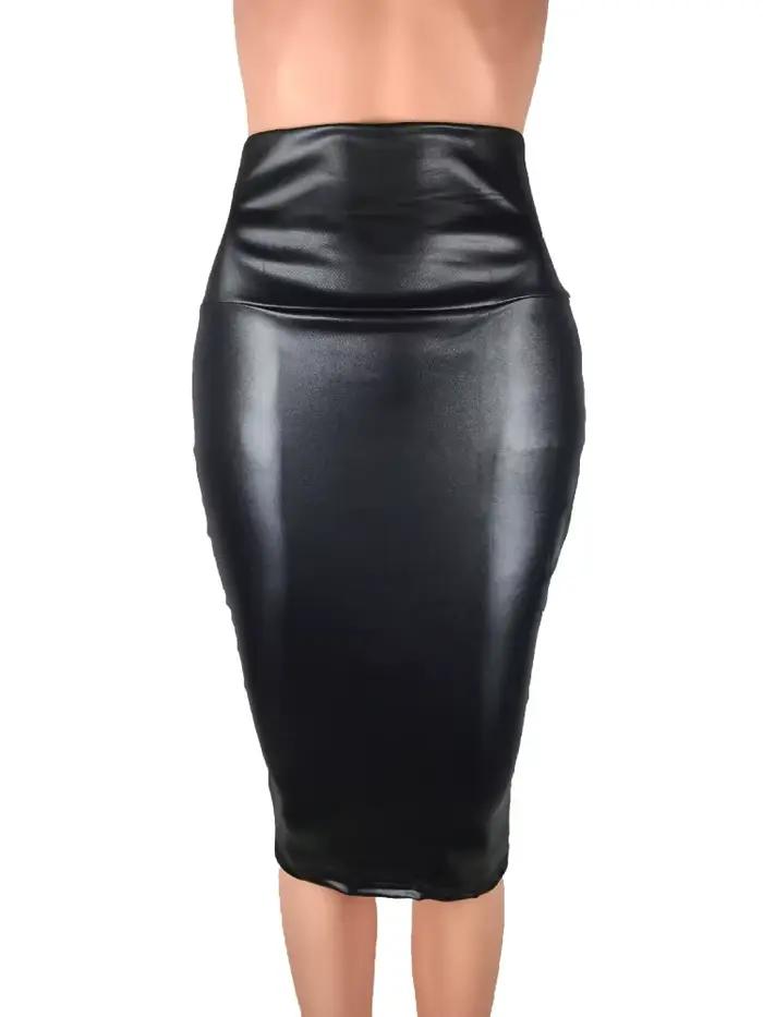 Jupe mi-longue en simili cuir PU mat pour femmes, taille haute, moulante, Slim, longue, Vintage, bur