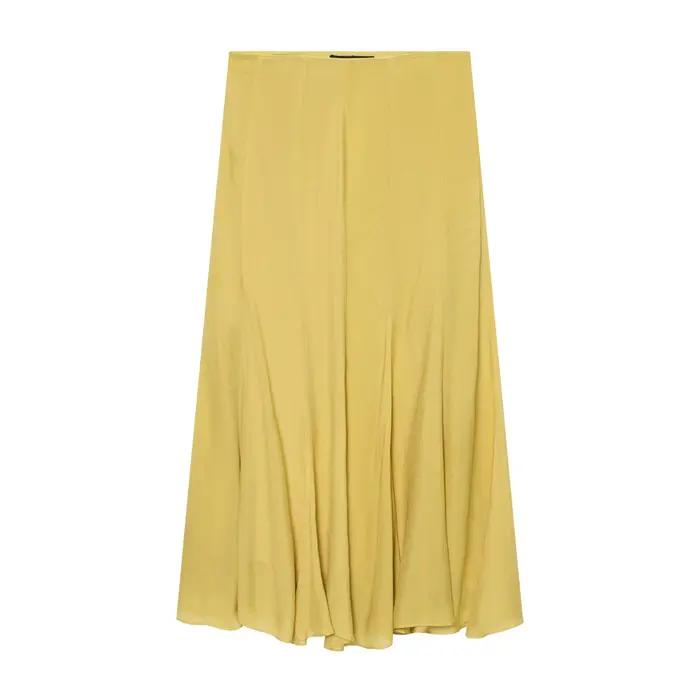 Jupe longue jaune sexy style urbain couleur unie décontractée polyester pur tendance pour femme tran