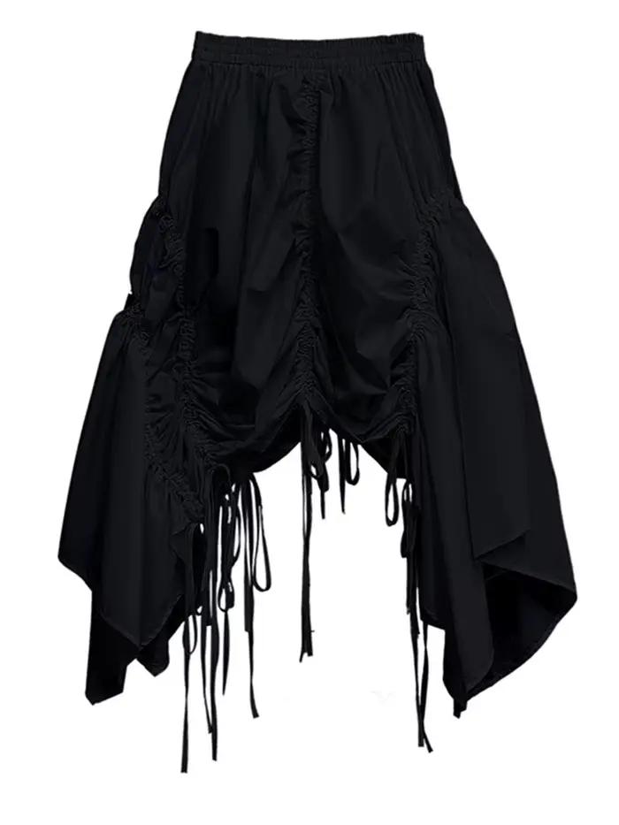 EAM taille haute élastique noir cordon irrégulier a-ligne demi-corps jupe femmes mode marée nouveau