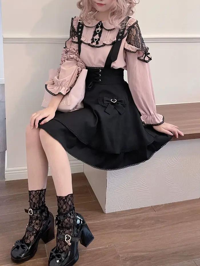 Série Lightning Ensemble jupe mi-longue avec nœud papillon, tenue décontractée à manches longues pou