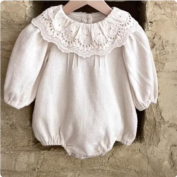 Robe décontractée en dentelle à volants pour filles, tenue d'automne à manches longues, blanche, vêtements à la mode pour enfants en bas âge