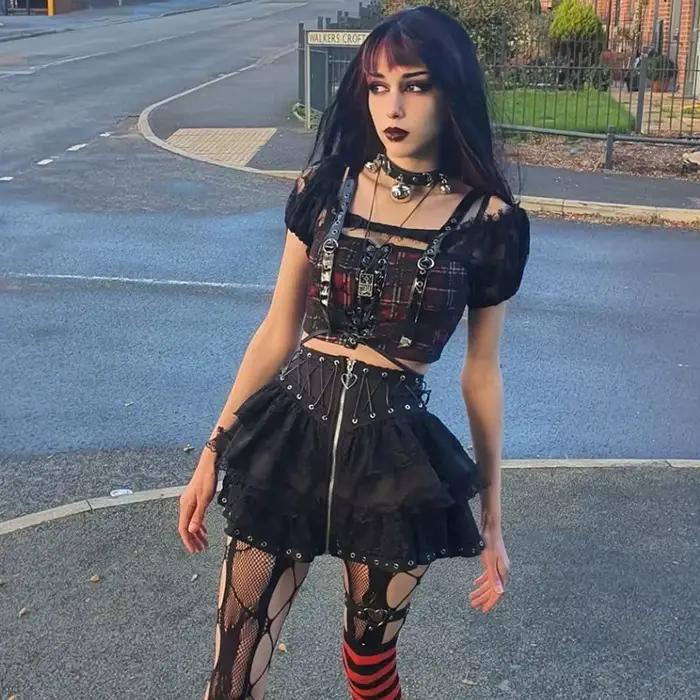 Jupe taille haute vintage punk pour femmes