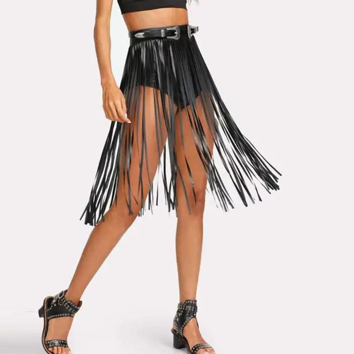 Jupe à franges en Faux cuir pour femmes, taille haute, pour harnais corps avec boutons à pression, fête d'halloween, Punk