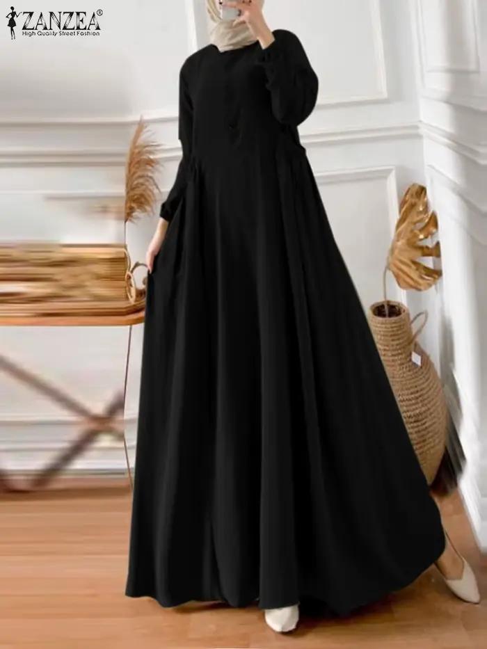 ZANZEA Eid Mubarek Abaya Robe longue musulmane femmes à manches longues Maxi Robe d'été Robe Femme turquie Hijab robes vêtements islamiques