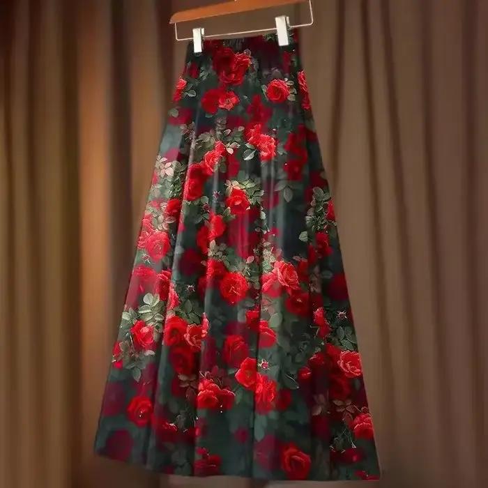 Jupe Vintage florale femmes 2025 Faldas Mujer De Moda taille haute grande balançoire