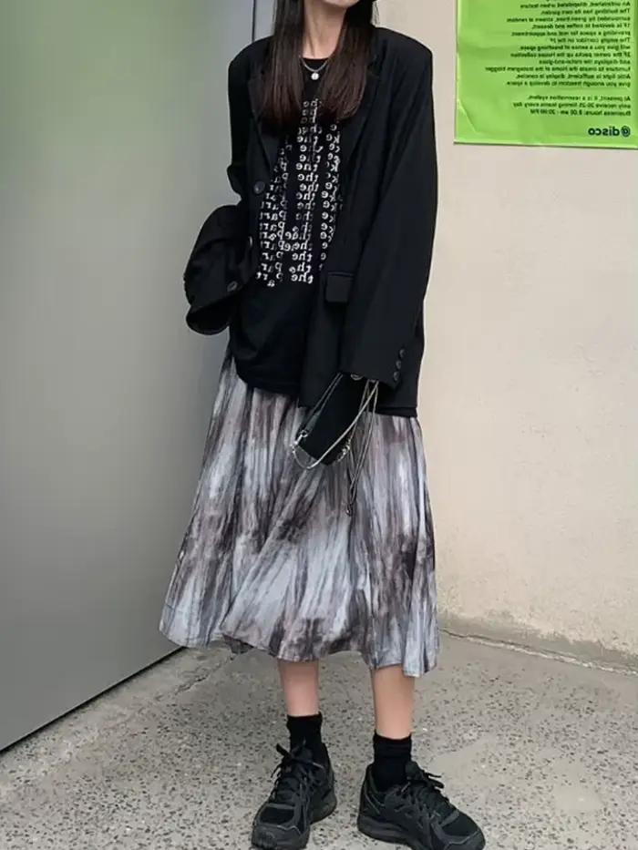 Tie Dye jupes femmes Design S-4XL personnalité ample populaire été Midi Faldas loisirs quotidien Style coréen plissé Hipster rétro
