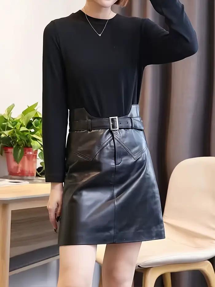 Jupe courte en cuir PU taille haute pour femmes