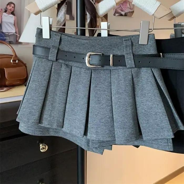 Jupe plissée tendance printemps/été taille haute polyvalente amincissante coupe trapèze courte (avec une ceinture offerte)