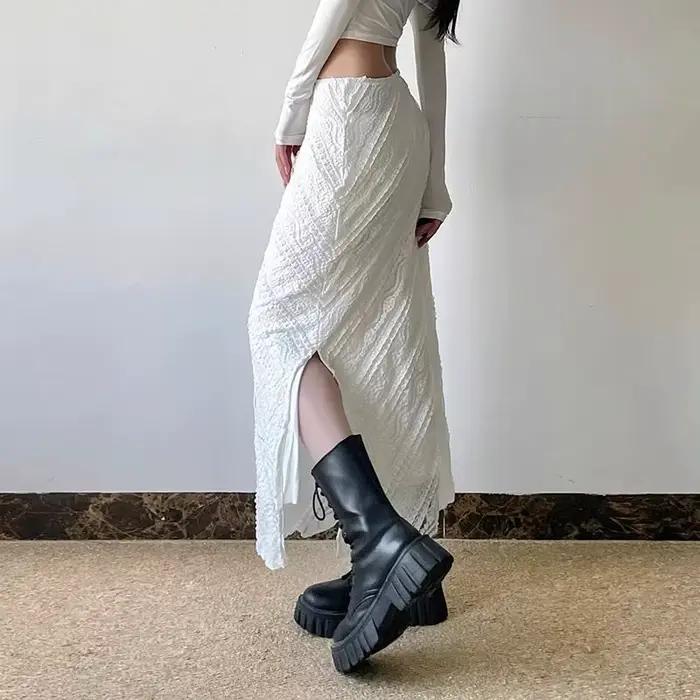 Jupe élégante en dentelle Jacquard sergé polyester pour femmes style streetwear occasionnelle rétro printemps automne bywindto