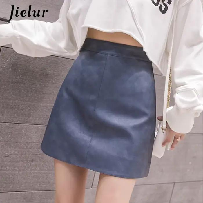 Jielur – Mini jupe en cuir taille haute pour femme