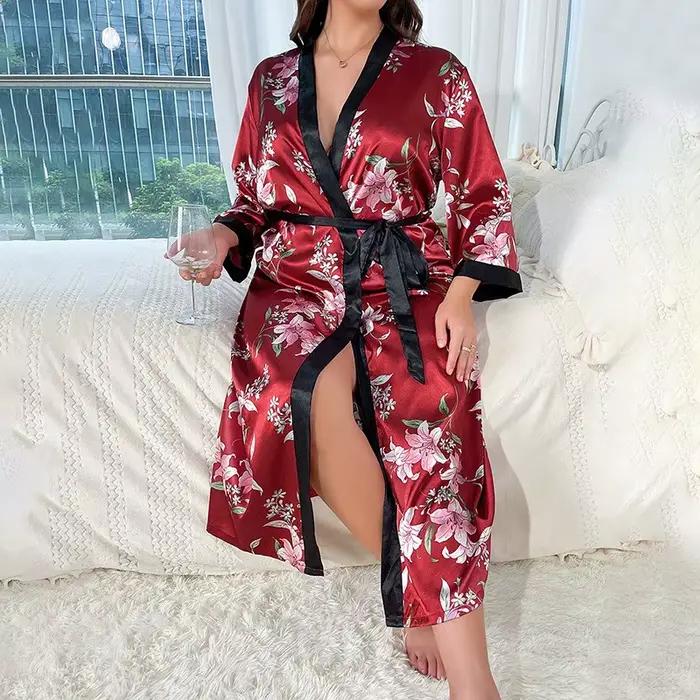 Chemise de nuit en Satin pour femmes, grande taille, longue, Maxi, à la mode, imprimé Floral, coupe ample, pour filles courbées, vêtements de détente, 100kg