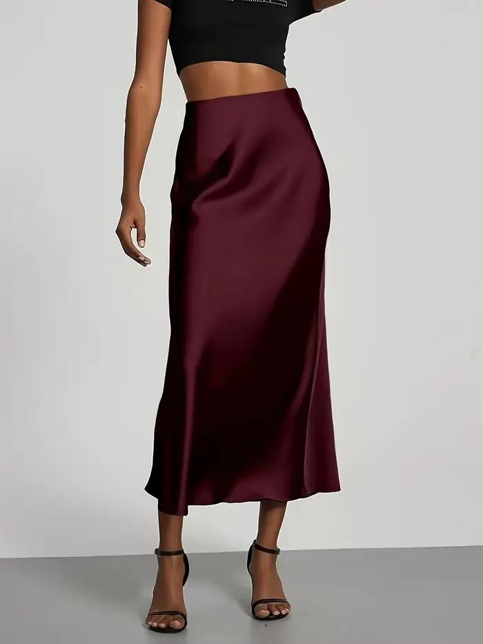 Jupe midi en satin pour femme taille haute coupe droite ajustée drapé élégant polyester versatile et élégante quotidien vacances soirées