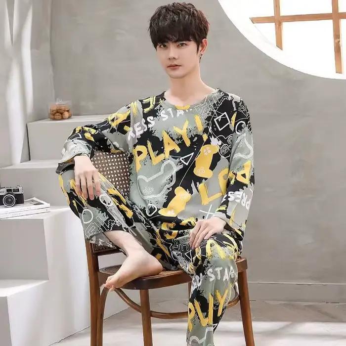 Pyjama à manches longues pour hommes, pantalon Long, grande taille, vêtements de maison, ensemble deux pièces, vêtements de nuit, vêtements de nuit pour jeunes, automne et hiver