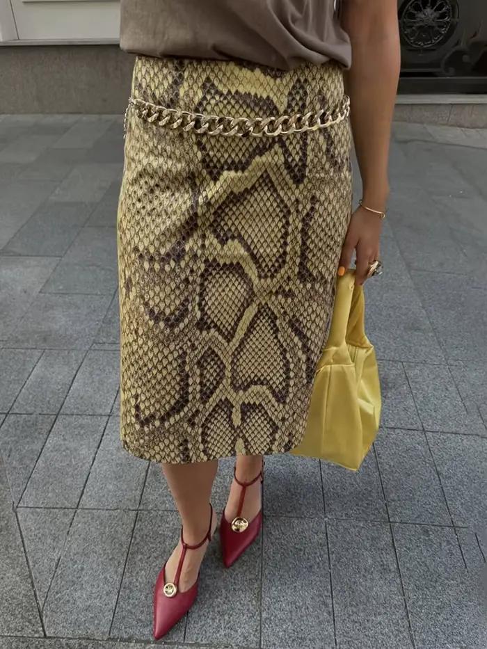 Jupe longue droite à motif serpent TARUXY pour femme junior high street printemps été 2025 coton fibre de bambou haute élasticité style moderne occassions spéciales