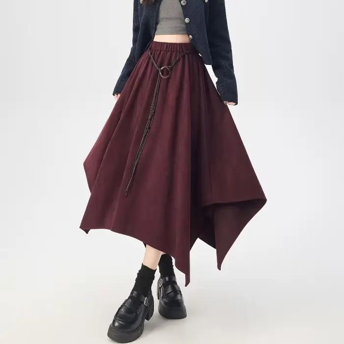 Jupe en daim irrégulière plissée femme a-ligne Chic