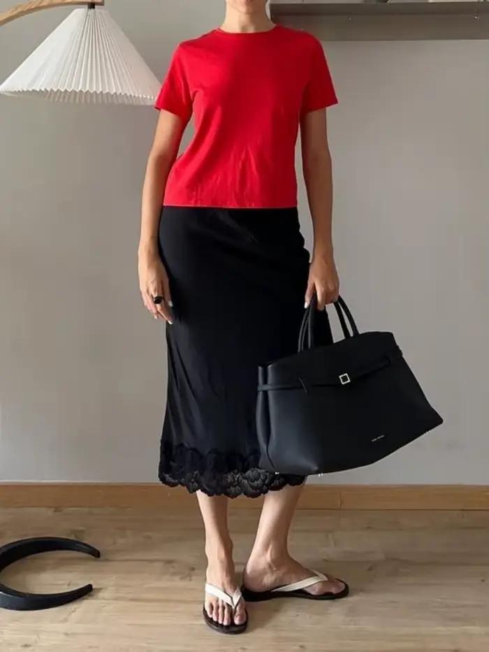 Jupe longue mi-glissante en dentelle avec sous-jupe en satin pour femmes style vintage occasions spéciales été 2025