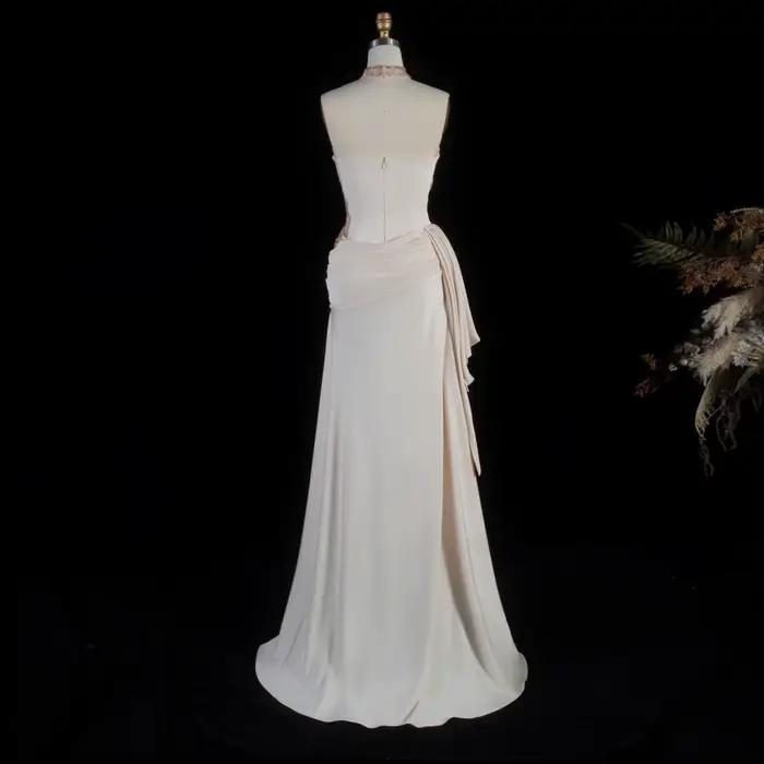 Robe de soirée longue perlée de luxe Sharon Said avec jupon plissé et col montant pour femme