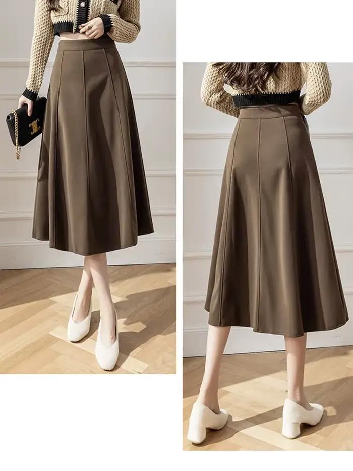 2025 laine automne hiver jupe femme élégante a-ligne bureau parapluie longues jupes taille haute épissé marron noir