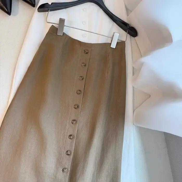 Jupe en polyester kaki décontractée avec plis pour femmes, coupe ajustée, sortie nocturne, printemps été 2026