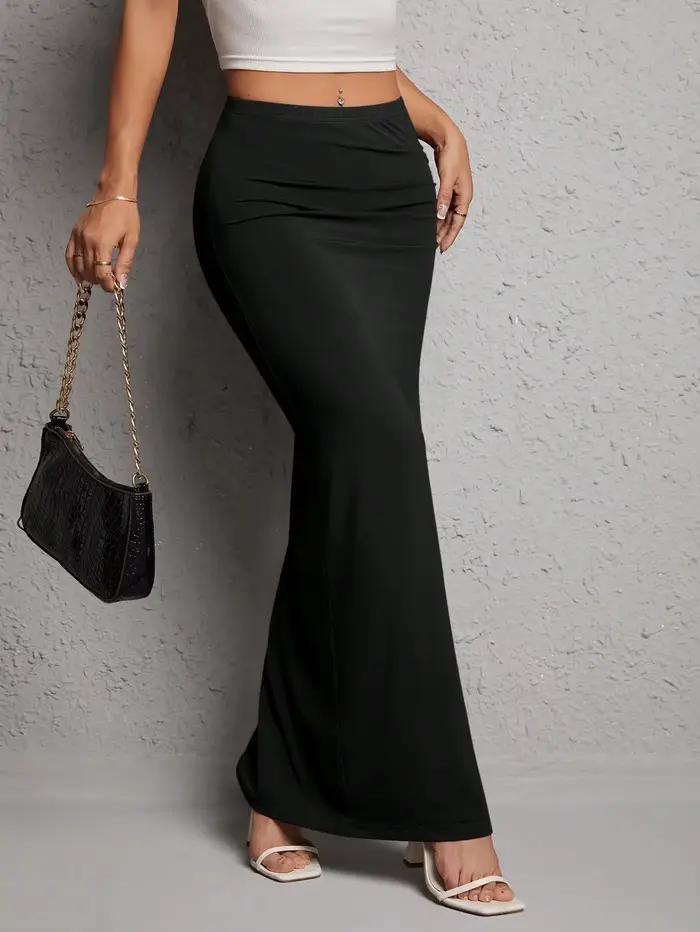 Jupe longue midi unie, ajustée et fendue pour femme