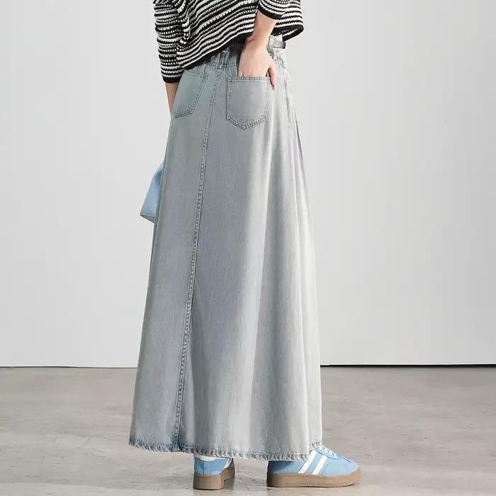 LOUIS YAO jupe longue en Denim délavé 2025 printemps Lyocell tissu demi-longueur robe à la mode taille haute