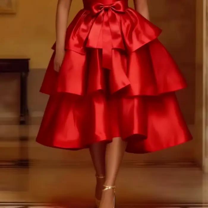 Jupe satinée une ligne avec volants pour femmes, élégante et polyvalente pour les occasions spéciales comme Noël, mariage et annivérsaire