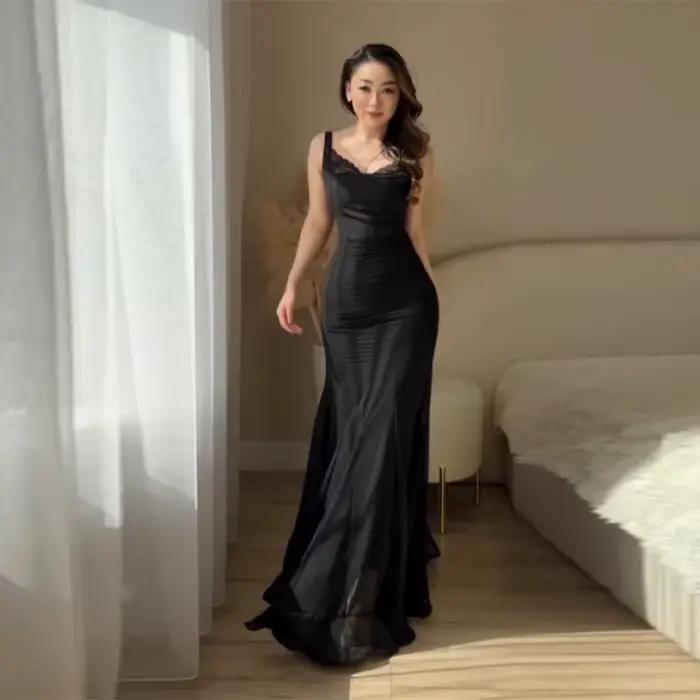 Jupe longue élégante à pois en mousseline, silhouette sirène, coupe taille haute, ourlet fluide à volants, idéale pour les femmes et les occasions formelles printemps été
