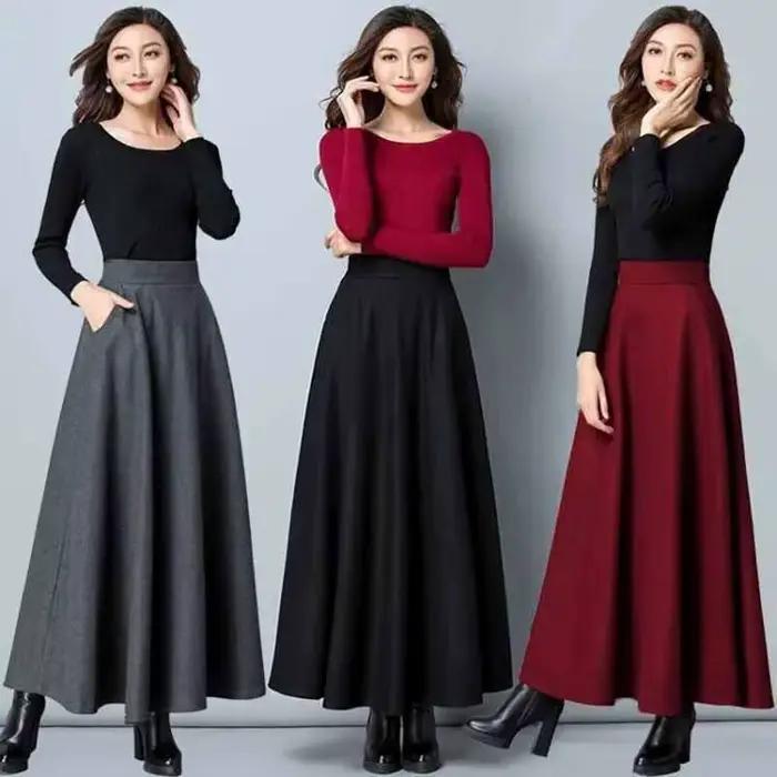 Jupe Lucyever en laine polyester élégante et décontractée pour femmes, automne-hiver, coupe mi-mollet, silhouette une ligne, polyvalente pour toutes les occasions