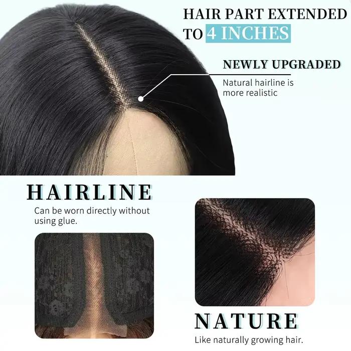 Perruque noire pour femme, longue, ondulée, avec dentelle, raie au milieu, synthétique, résistante à la chaleur, pour usage quotidien ou soirée - 26 pouces