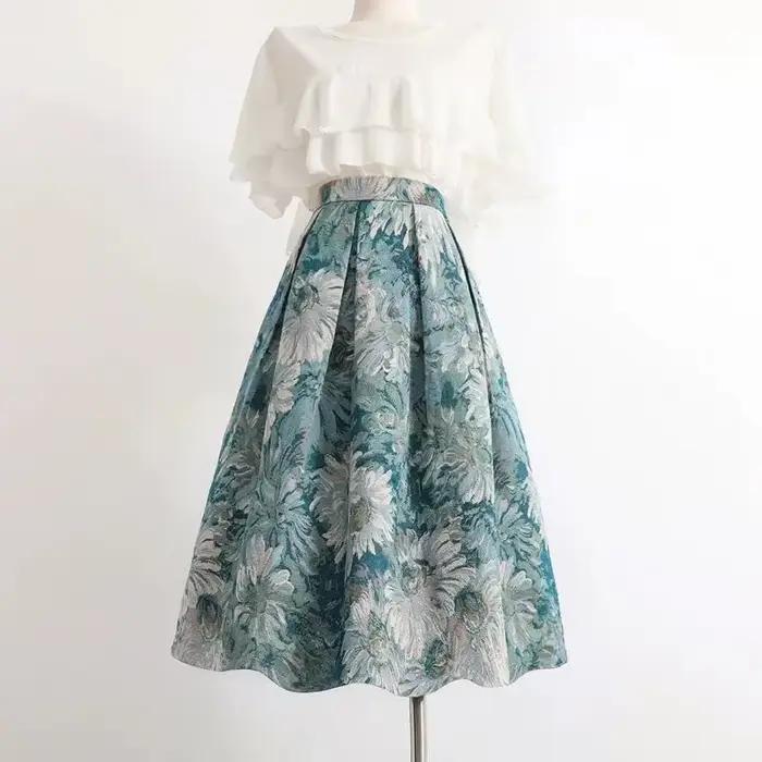 Robe de bal bleu ciel peinture florale vintage ample pour femmes longueur aux genoux soirée élégante vintage femmes vêtements de mode occassions spéciales