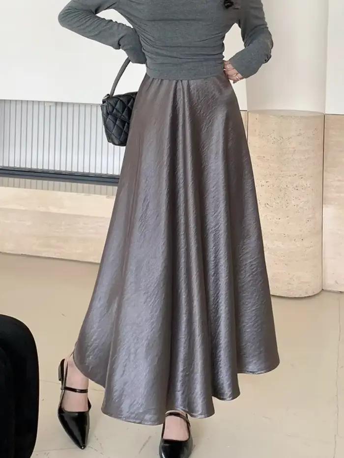 Zjaiss femme Satin demi-corps jupe 2026 printemps nouvelle mode coréenne tempérament élégant solide décontracté a-ligne jupes