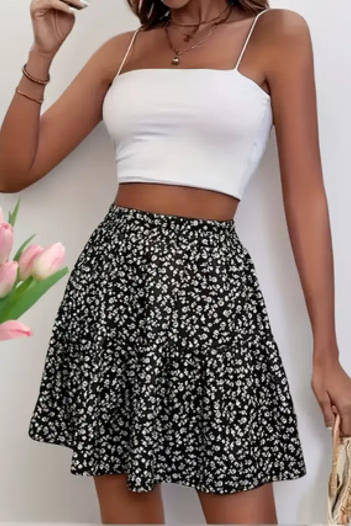Jupe florale pour femme à la mode avec petits motifs floraux