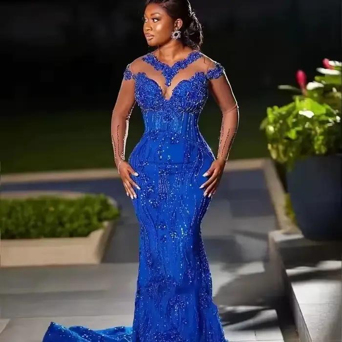 Robe de bal Aso Ebi bleu royal