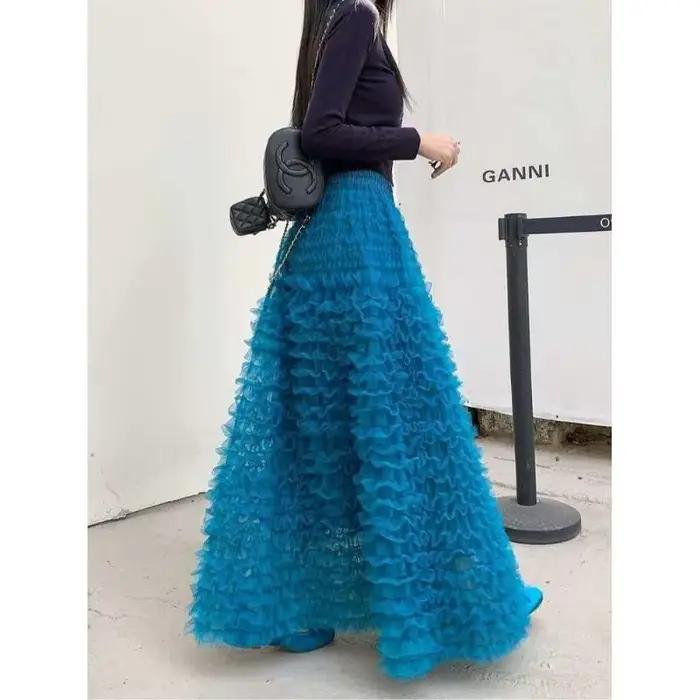 Jupe bouffante multicouche en maille style féerique français pour femme