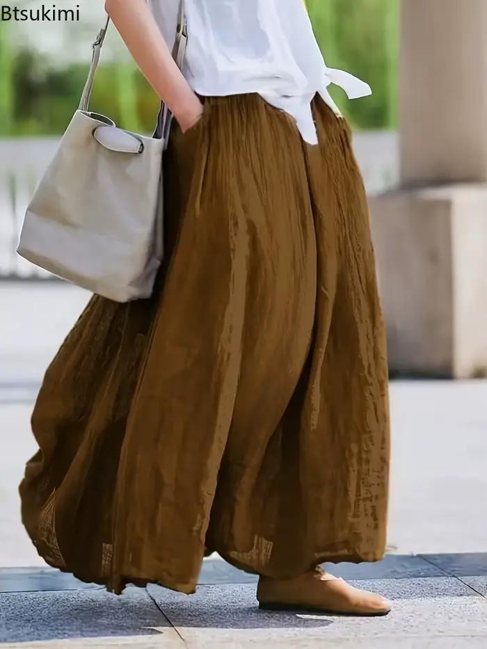 Jupe longue vintage polyester décontractée pour femmes couleur unie polyvalente printemps été automne occassions spéciales