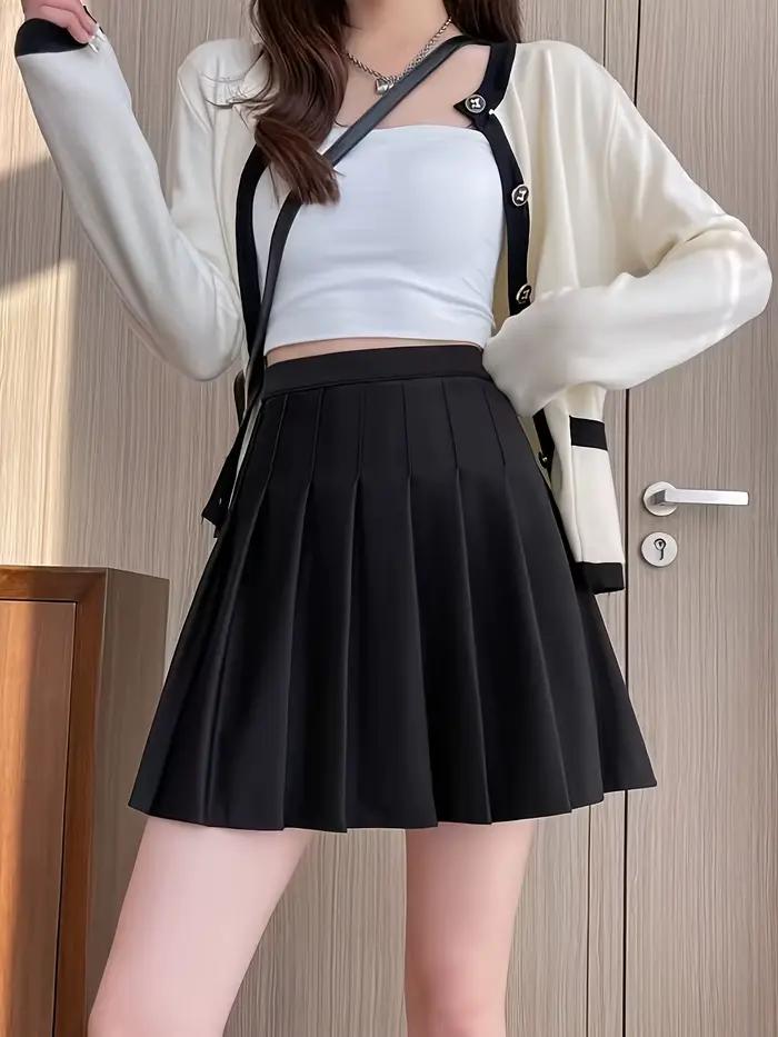 Jupe plissée taille haute pour femme avec short de sécurité
