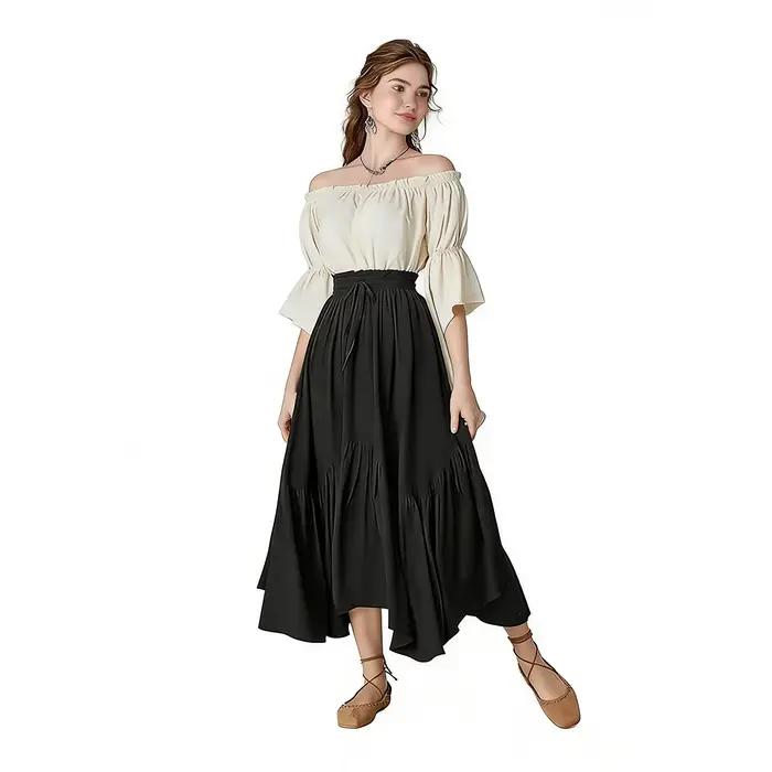 Femmes Maxi jupe Vintage taille haute une ligne victorienne
