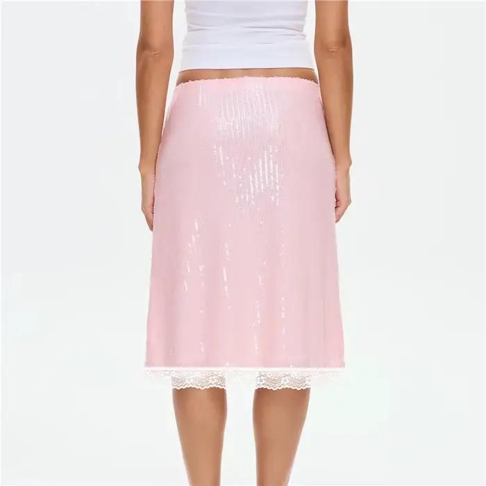 Jupe crayon mi-longue rose à sequins pour femme