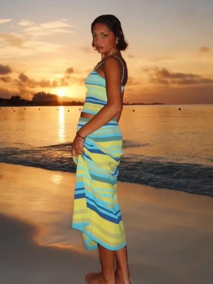 Ensemble jupe taille basse rayée chic pour femme