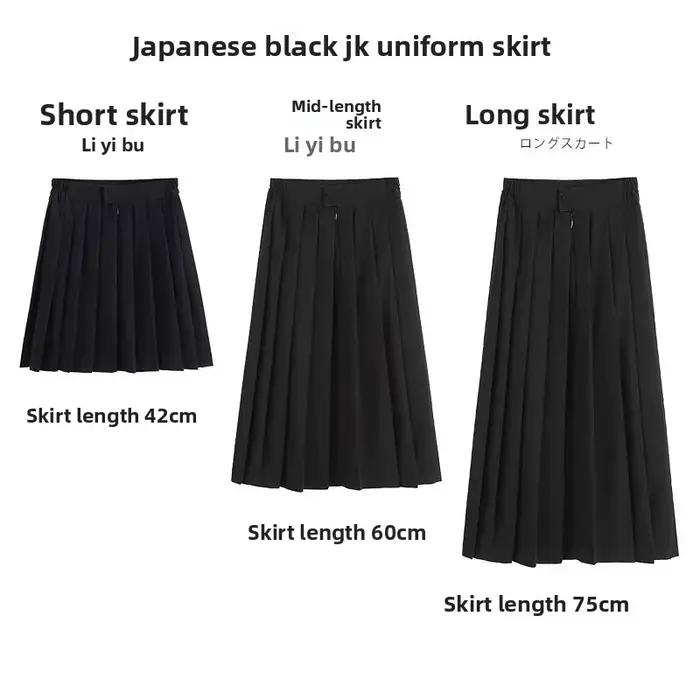 Jupe plissée noire mi-longue style JK pour étudiante
