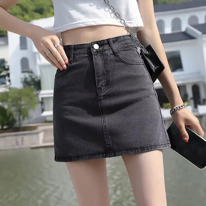 Jupe en jean taille haute décontractée avec poche courte mini femme printemps été coton polyester acétate Y2K vintage occasionnels à offrir